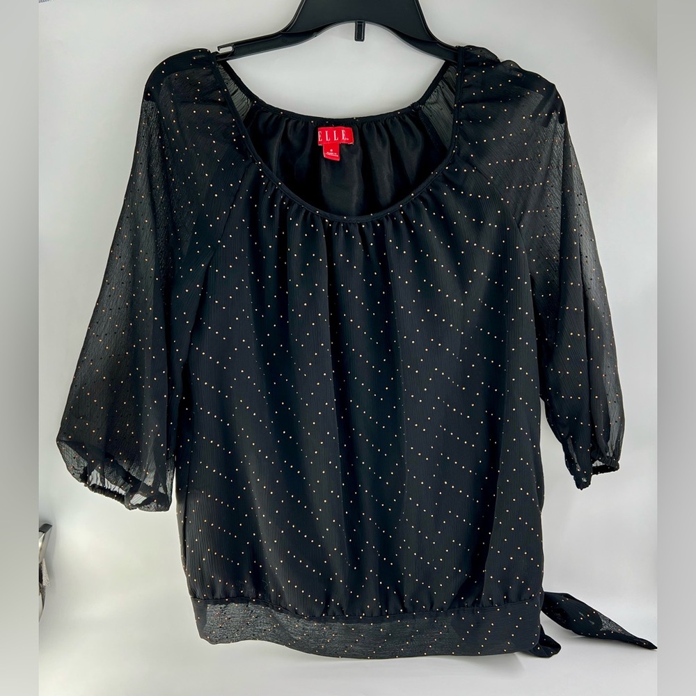 Elle Women’s Black with Gold Polka Dots Blouse